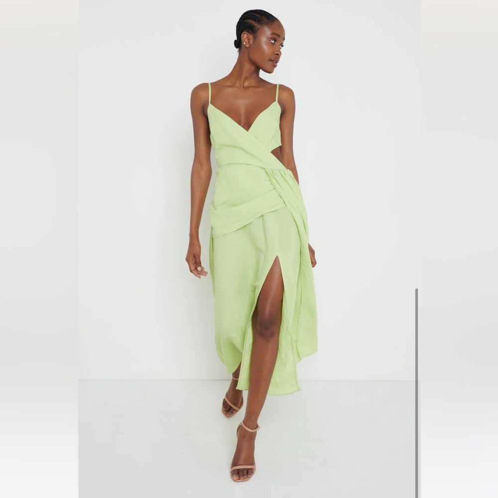 New Julian Drape Midaxi Dress Cut out linen dress lime yellow neon